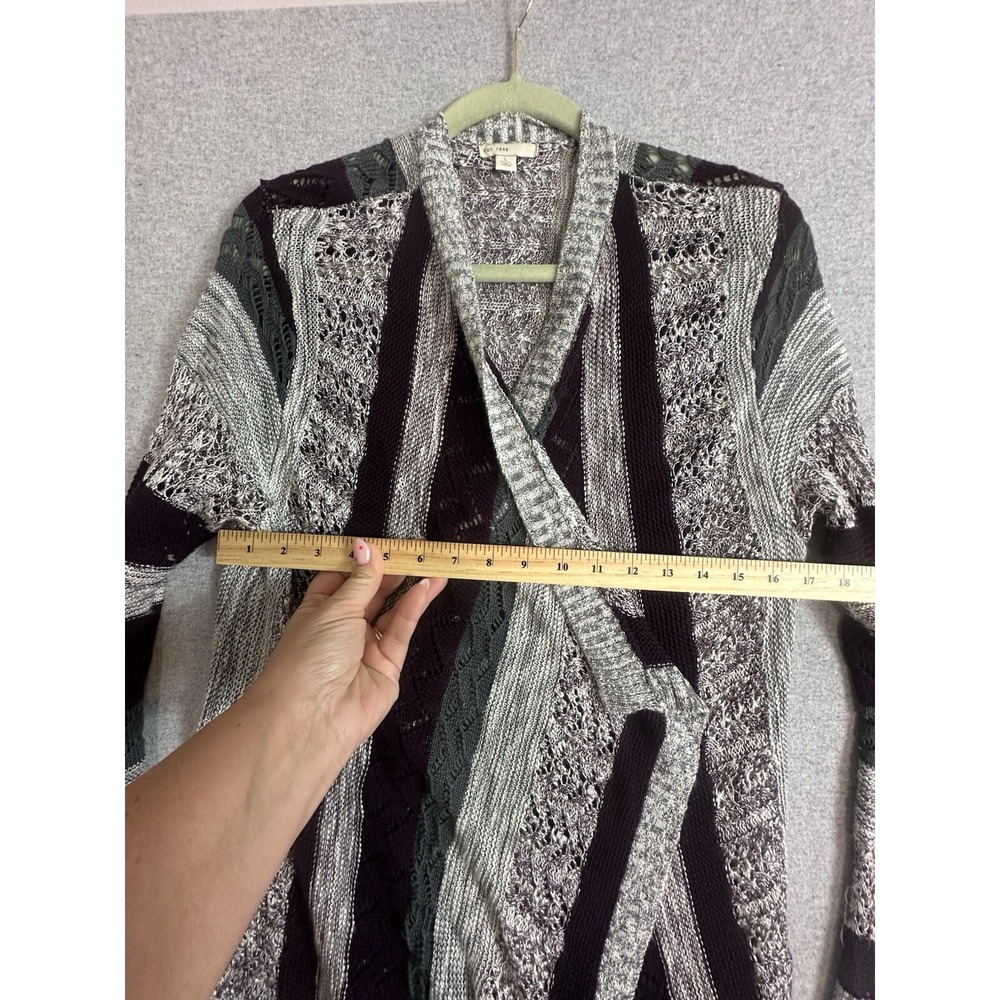 VTG Y2K Open Knit Long Sweater Cardigan Womens Large Purple Gray Lagenlook Drape - Picture 9 of 11